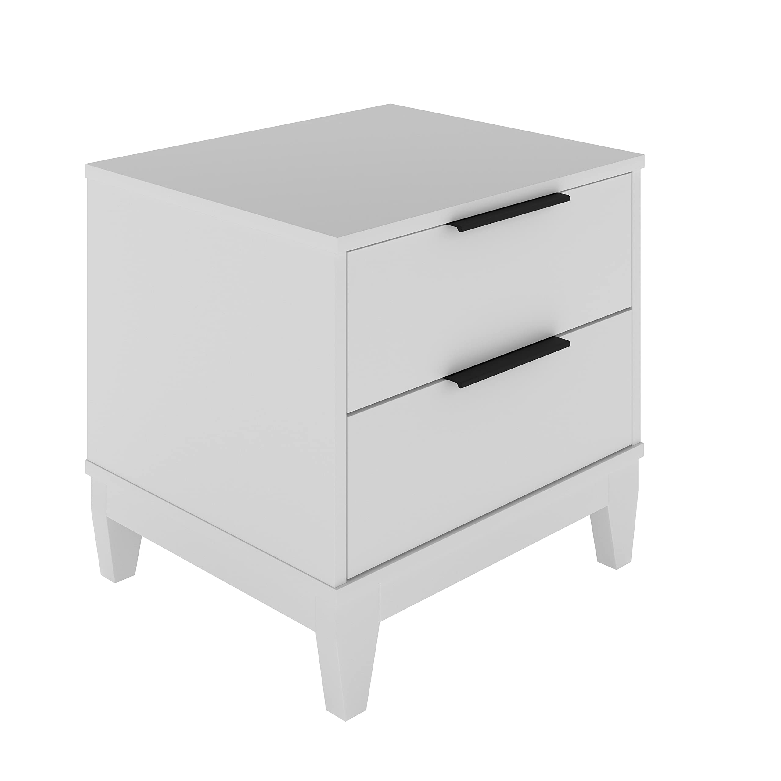 Boyd Sleep Bedroom Nightstand Bedside Table: Mackay Two Drawer Storage With Leg Base, White